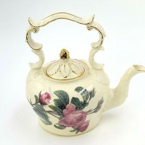 Burton + Burton Off White Roses Ceramic Tea Pot 9" Tall With Handle